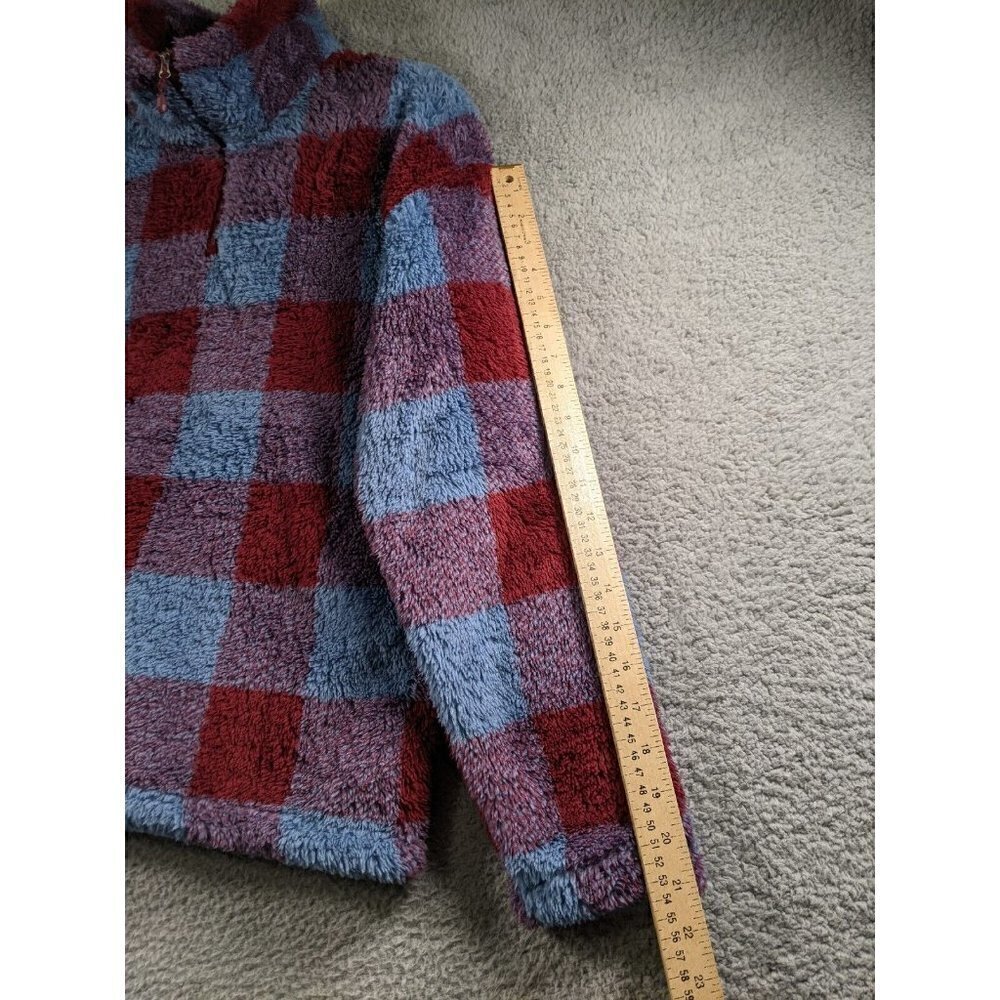 Eddie Bauer Sweater Jacket Womens XL Teddy Plush Fleece Check Plaid 1/4 Zip Mock - Picture 10 of 12